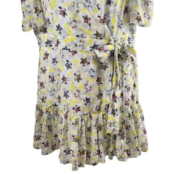 NEW Tanya Taylor Plus Size 18 Silk Wrap Mini Dress Georgina Yellow Floral Party - Picture 12 of 16